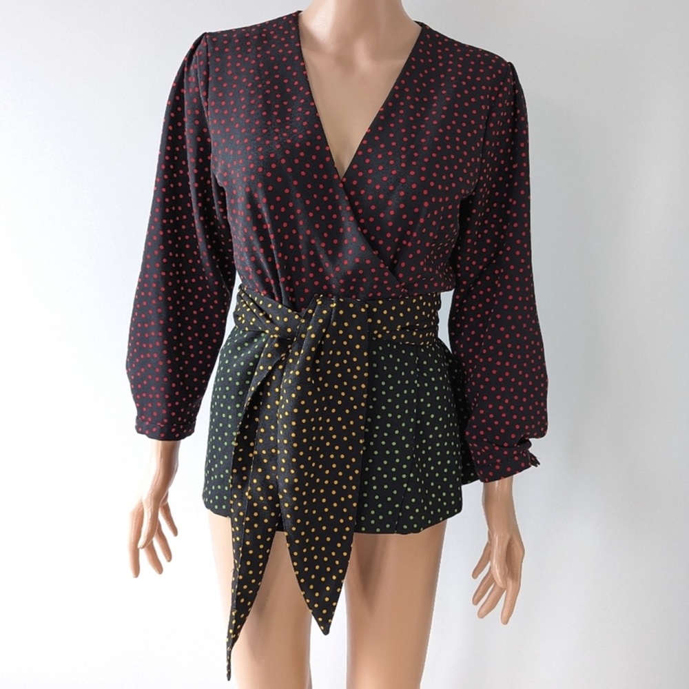 Zara polka dot multi color wrap top with tie crepe